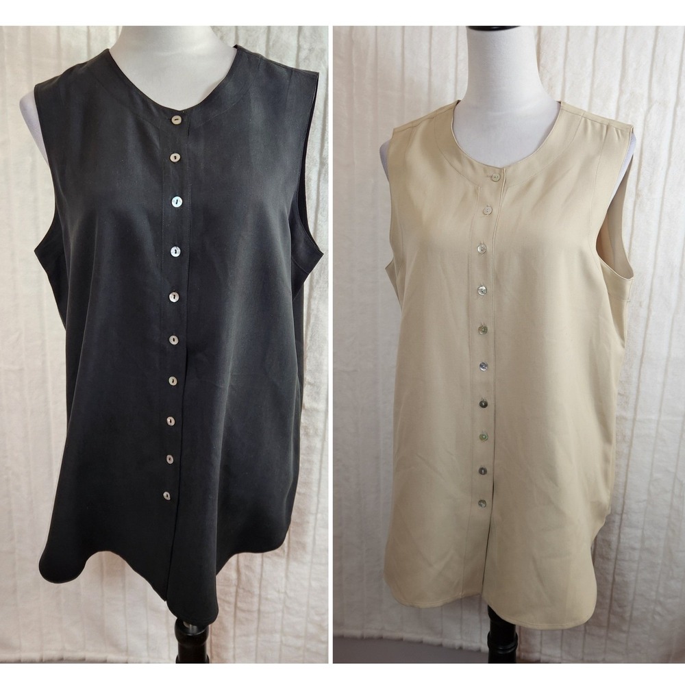Jones New York Country Womens Sz 14 Silk‎ Sleeveless Button Down Blouse Lot of 2